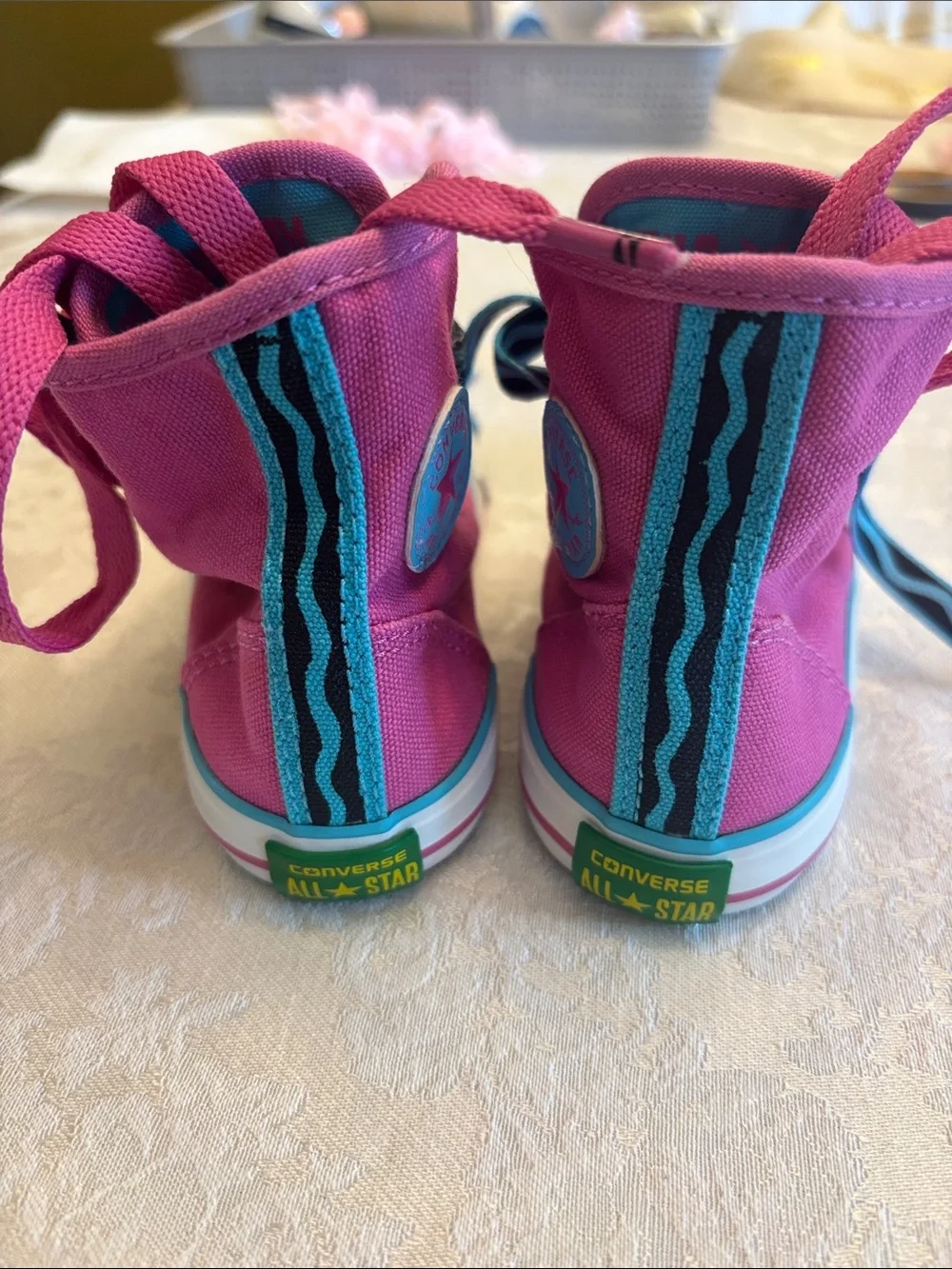 Converse Kids High-Top Sneakers in Pink with Teal Accents